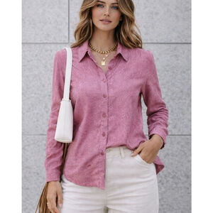 Eileen Fisher Organic Cotton Button Up Long Sleeve Shirt Women Size PP Red/White